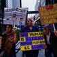 Demonstrators demand the closure of Border Patrol facilities and migrant detention centers in the United States at a rally outside the US Embassy in Mexico City on July 12, 2019