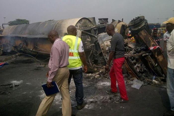 Accidents involving petrol tankers are notoriously common in Nigeria. In 2014, 15 people in Lagos were killed and scores of homes and shops were destroyed (file picture)