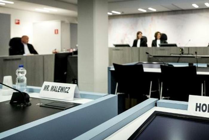 A sign with the name of Willem Holleeder is displayed in the heavily secured Bunker prior to his receiving a life sentence for ordering the murder of five people
