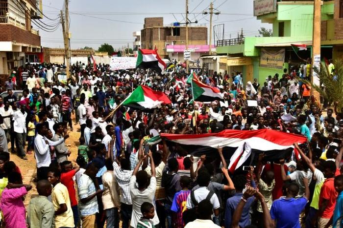 Sudanese protesters march during a demonstration in the capital Khartoum on August 1, 2019
