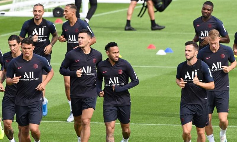 Neymar at training on Saturday morning as PSG confirm transfer talks 'more advanced than before'