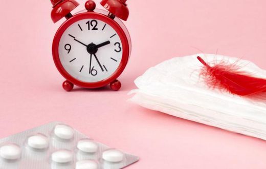 Menstrual pads, blood period calendar, clocks and pills (Credit- flo.health)