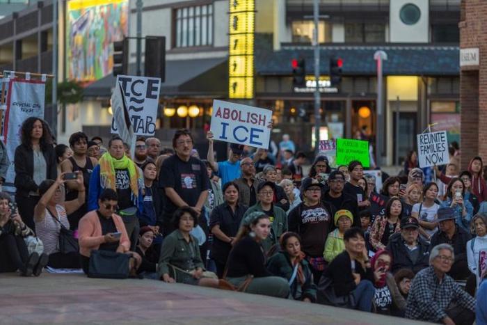 People rally in June in Los Angeles against a Trump administration plan for the Immigration and Customs Enforcment agency to use an Oklahoma military base as a detention center for detained migrant children