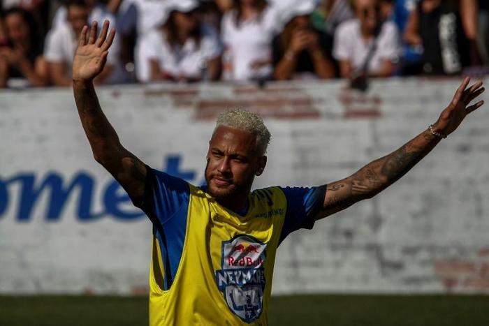 Neymar at Saturday's five-a-side charity tournament in Sao Paulo
