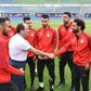President Abdel Fattah al-Sisi of Egypt greets Liverpool star Mohamed Salah during a visit to the national squad in Cairo ahead of the Africa Cup of Nations in the country. Credit: AFP Photo/HO/Egyptian Presidency