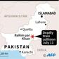 Map of Pakistan locating a train collision that killed nine people and left more than 60 injured