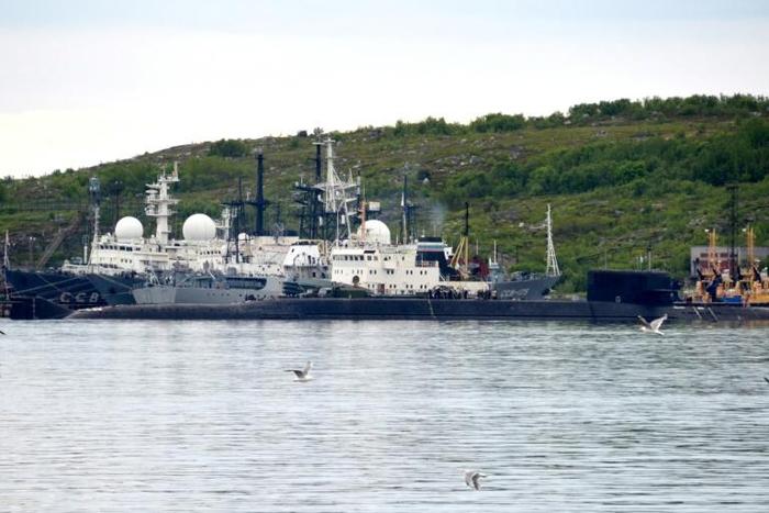 An unidentified submarine seen in the city of Severomorsk, in Russia, on July 2