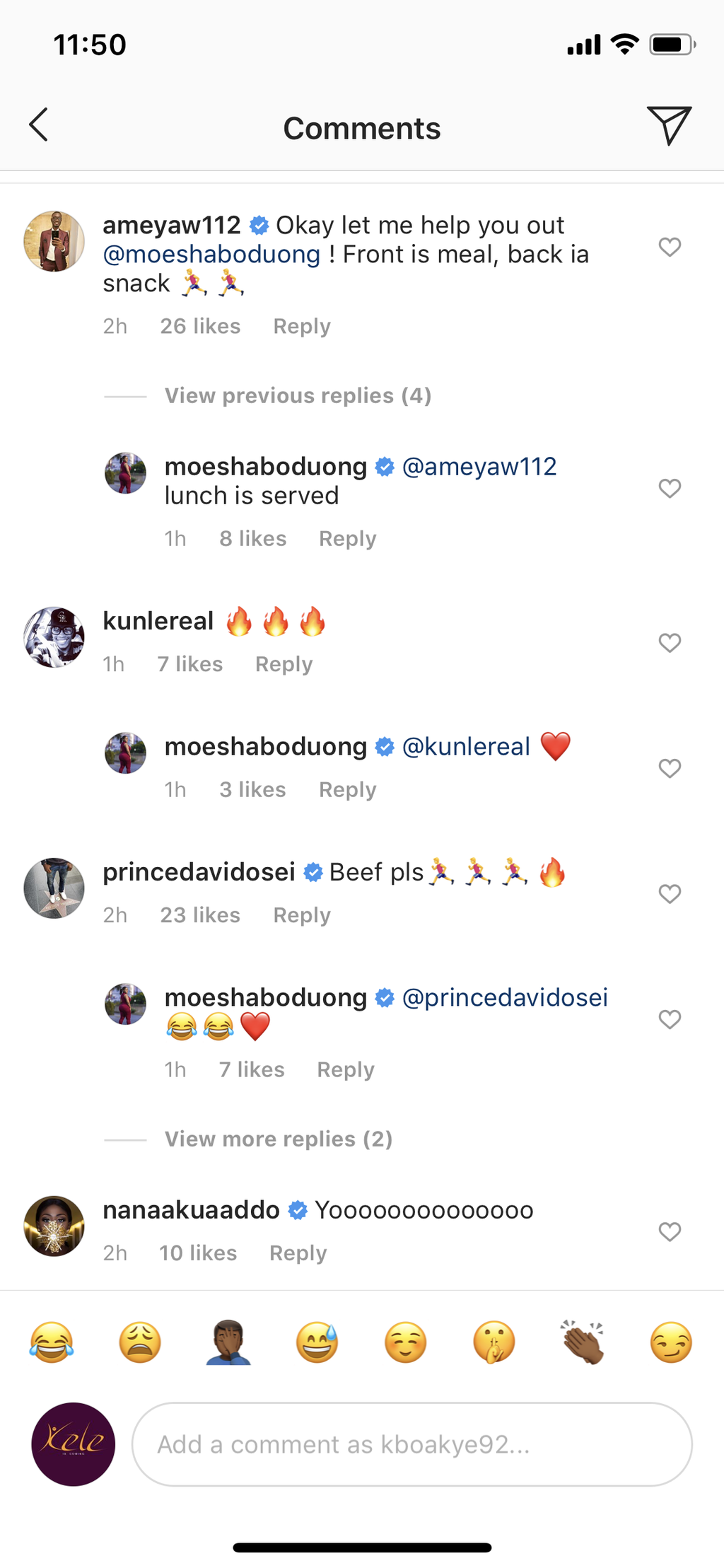 Moesha Boduong's photo comments