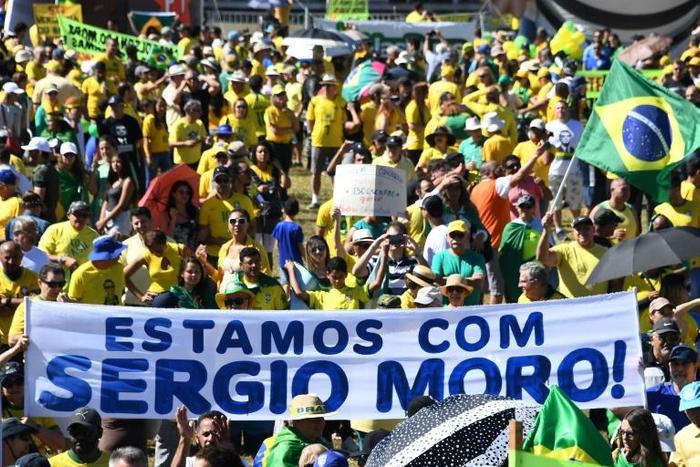 Brazilians demonstrate in support of President Jair Bolsonaro and his embattled Justice Minister Sergio Moro at Copacabana beach in Rio de Janeiro