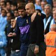 Spoils shared: Mauricio Pochettino (left) and Pep Guardiola (right) embrace after Manchester City and Tottenham drew 2-2 on Saturday