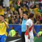 Chilean referee Roberto Tobar shows the red card to Brazil's Gabriel Jesus in the Copa America final at Rio de Janeiro's Maracana stadium