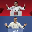 Greek Prime Minister and leader of the Syriza party, Alexis Tsipras (top) is battling for political survival in the July 7 vote against conservative challenger and New Democracy party leader Kyriakos Mitsotakis