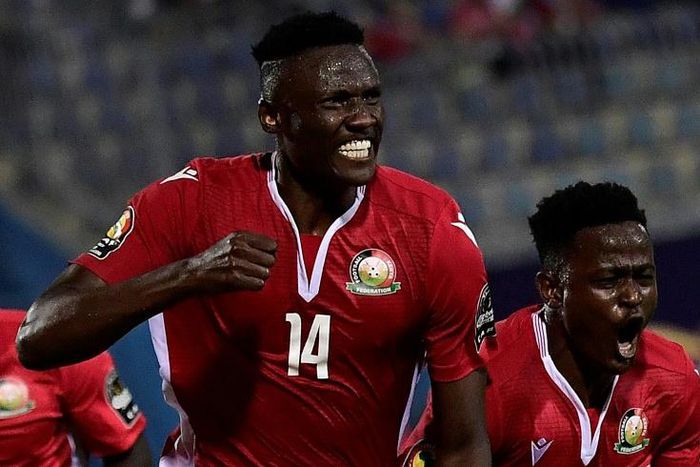 Kenya's Michael Olunga celebrates scoring his team's first goal