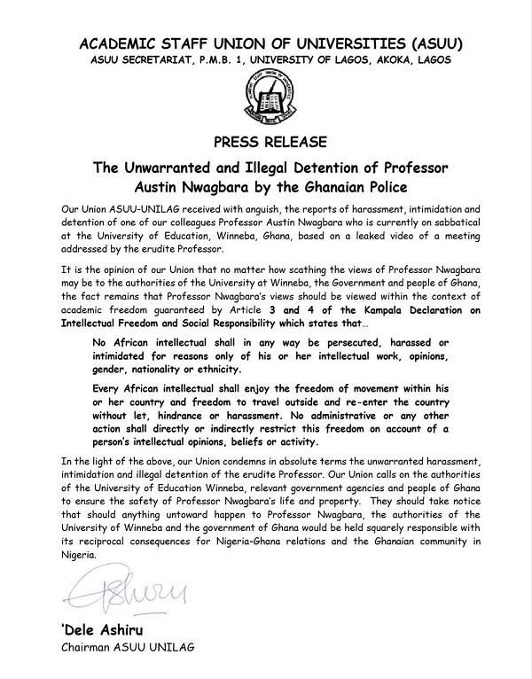 University of Lagos statement