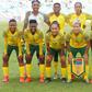 South Africa's players pose before the International friendly football match South Africa vs Jamaica at the Moses Mabhida stadium in Durban on April 7, 2019.