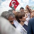 Canan Kaftancioglu, seen outside the court house, faces up to 17 years in prison for allegedly "insulting" President Erdogan on Twitter