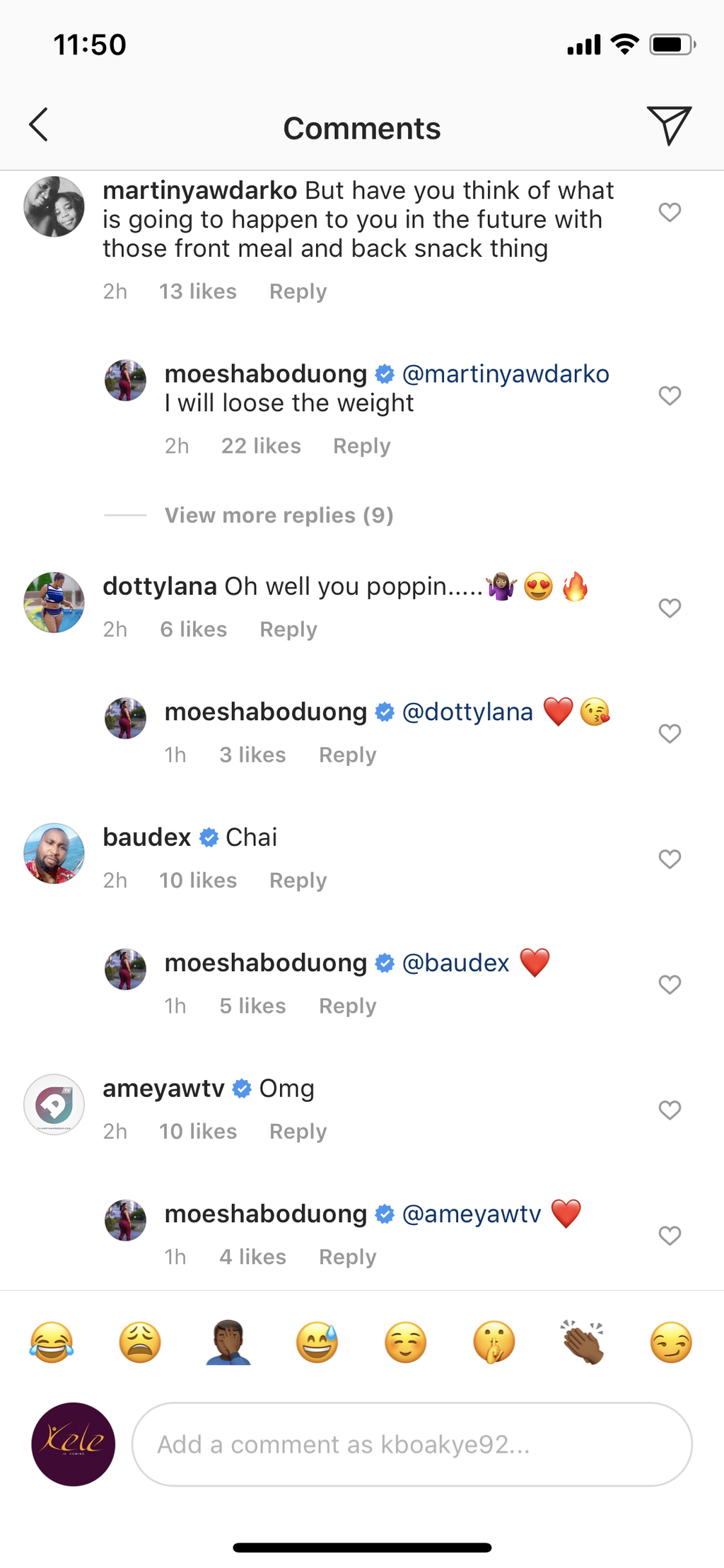 Moesha Boduong's photo comments
