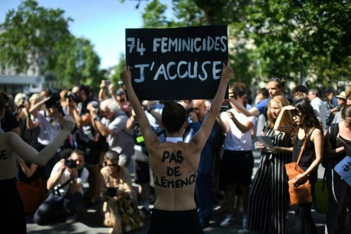 More than 1,200 women protested in Paris on Saturday after a woman was found murdered by her partner, the 75th such case this year