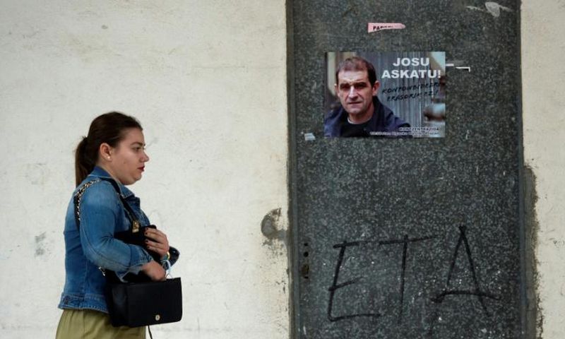 A poster calling for the release of Josu Ternera, one of the most influential leaders of former Basque separatist group ETA, in the Spanish village of Miraballes on May 16, 2019, after he was arrested in France.