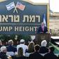Israeli Prime Minister Benjamin Netanyahu gives a speech in front of the newly-unveiled sign "Ramat Trump", or "Trump Heights" in English, named after the incumbent US president in the Israeli-annexed Golan Heights on Sunday