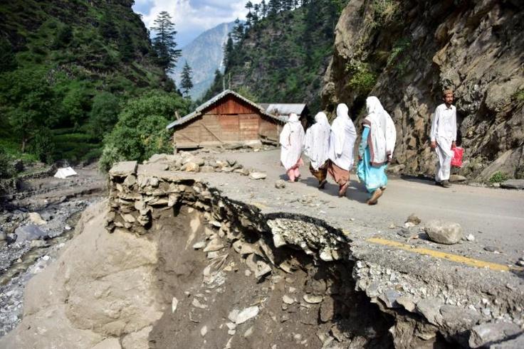 Only a few damaged homes remain after flooding in Laswa Valley, near the Line of Control in Pakistan-administered Kashmir