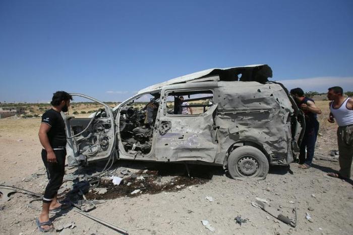 The ambulance was targeted by a regime air strike, according to an aid organisation and the Syrian Observatory for Human Rights