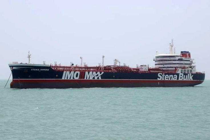 This handout picture released by Iran's Tasnim News Agency shows the British-flagged tanker Stena Impero anchored in Bandar Abbas in southern Iran