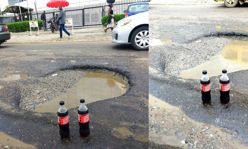 ‘Generous’ lawyer throws party for potholes in front of Zenith Bank for getting "bigger and deeper"