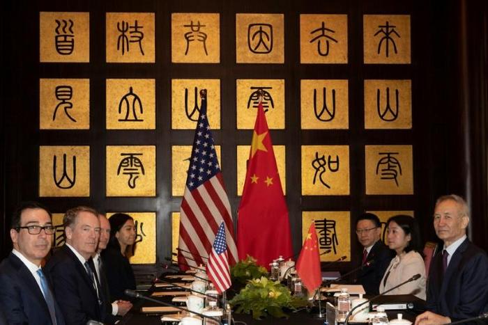 US and China trade delegations before the start of talks at the Xijiao Conference Center in Shanghai