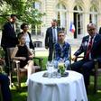 Thunberg (2nd L) was received by President of the French National Assembly Richard Ferrand (R) in the garden of the Hotel de Lassay ahead of her visit of the French National Assembly