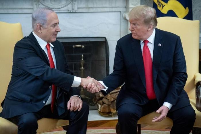 US President Donald Trump (left) and Israeli Prime Minister Benjamin Netanyahu, pictured at the White House on March 25, 2019, discussed 'shared national security interests'
