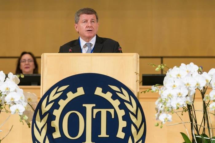 Director General Guy Ryder delivers a speech to the annual meeting of the International Labour Organization in Geneva