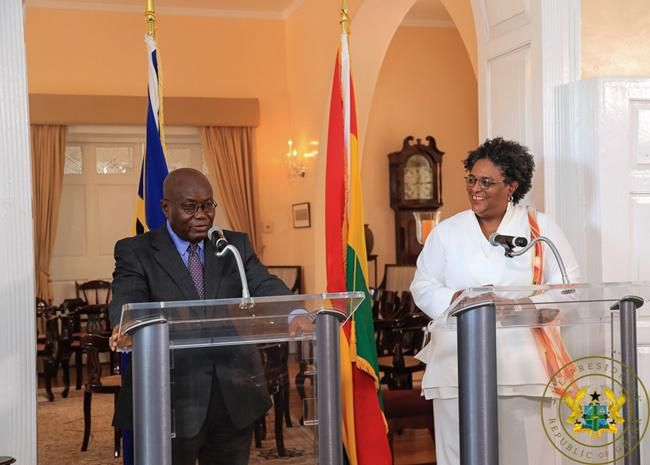 Prime Minister of Barbados, Mia Amor Mottley with Nana Addo