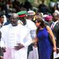 Thousands of Liberian civil servants have not been paid for months, intensifying worries about potential economic mismanagement under President George Weah (C) -- seen here in Abuja, Nigeria, on June 12, 2019