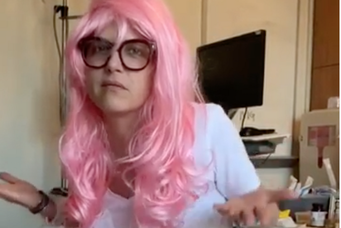 Selma Blair Goofs Off In Pink Wig