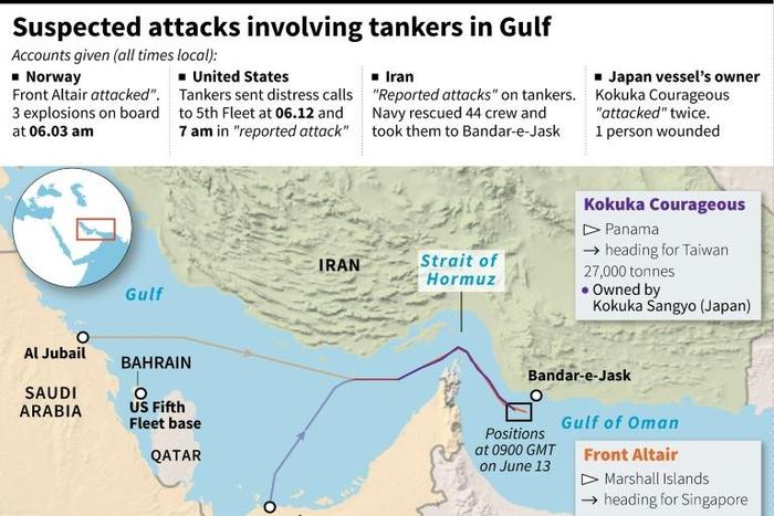 Suspected attacks involving tankers in the Gulf