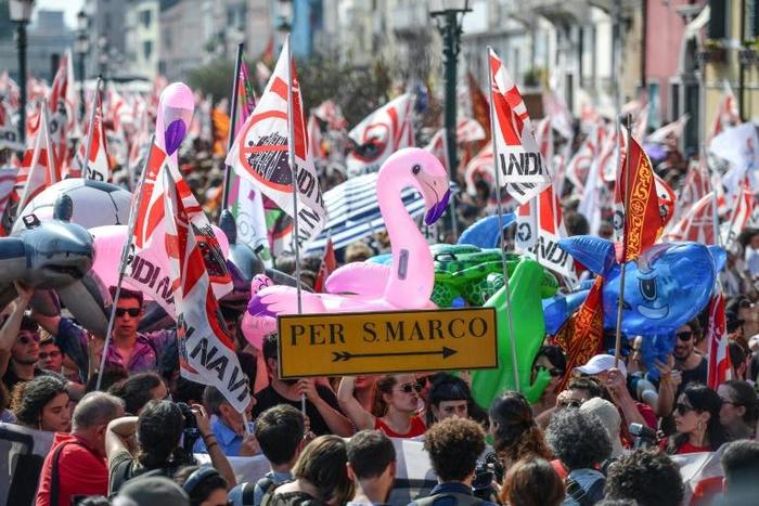 Thousands took to the streets in Venice calling for a ban on huge cruise ships in the city