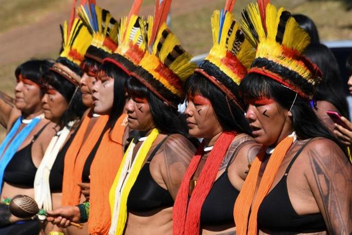 Brazilian indigenous women march in Brasilia to demand that the government protect the Amazon rainforest