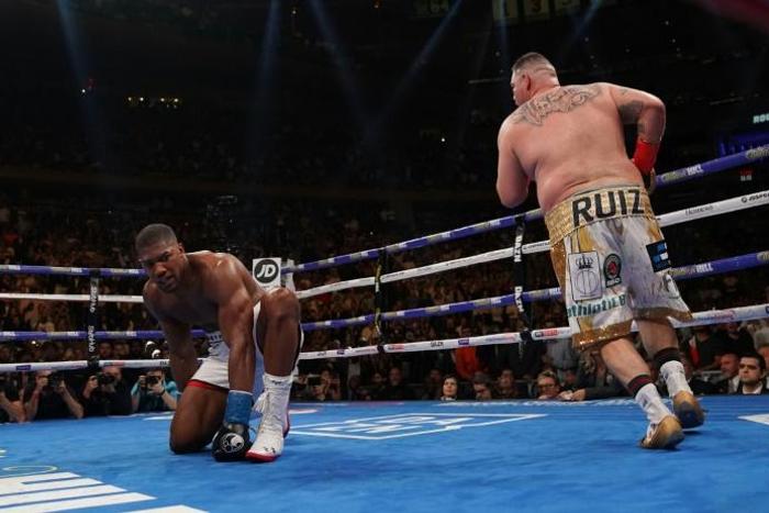 Andy Ruiz celebrates his win over Anthony Joshua in New York in June