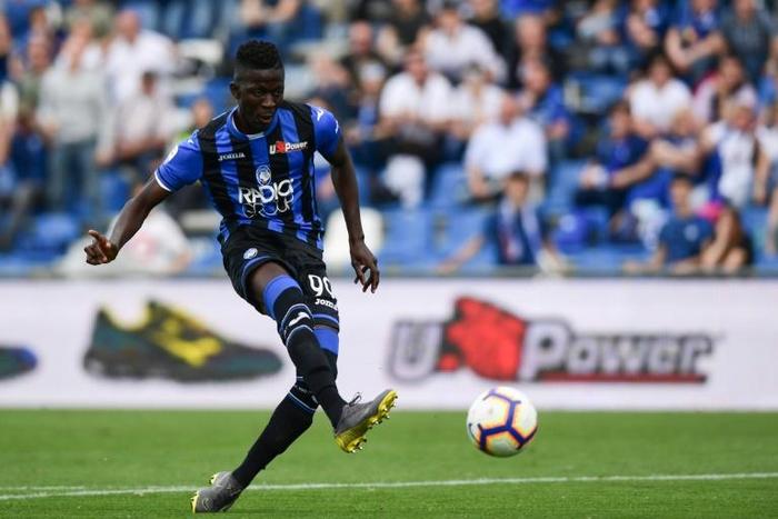Gambia forward Musa Barrow scores for Atalanta in an Italian Serie A match this season