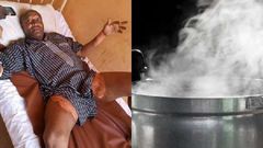 Woman baths husband with hot water