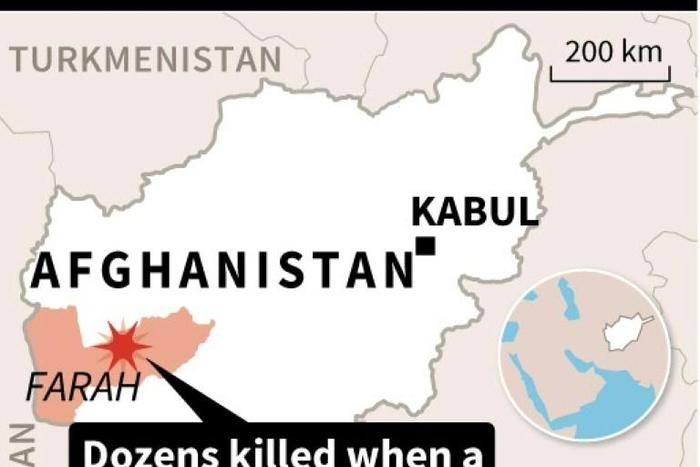 Map of Afghanistan locating western Farah province where dozens of passengers were killed early Wednesday when the bus they were travelling in hit a roadside bomb