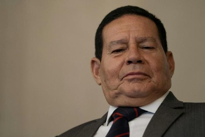 Brazil Vice-President Hamilton Mourao gestures during a press conference with foreign journalists in Rio de Janeiro, Brazil, on July 15, 2019