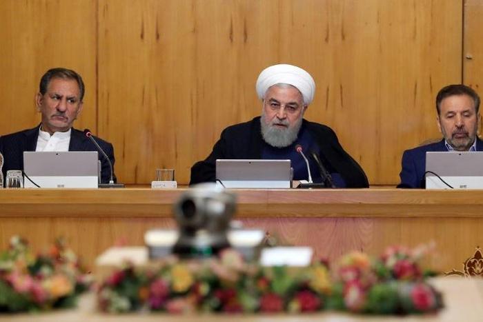 Iran's President Hassan Rouhani (C) has called on European powers to do more to help his country counter the effects of biting US sanctions