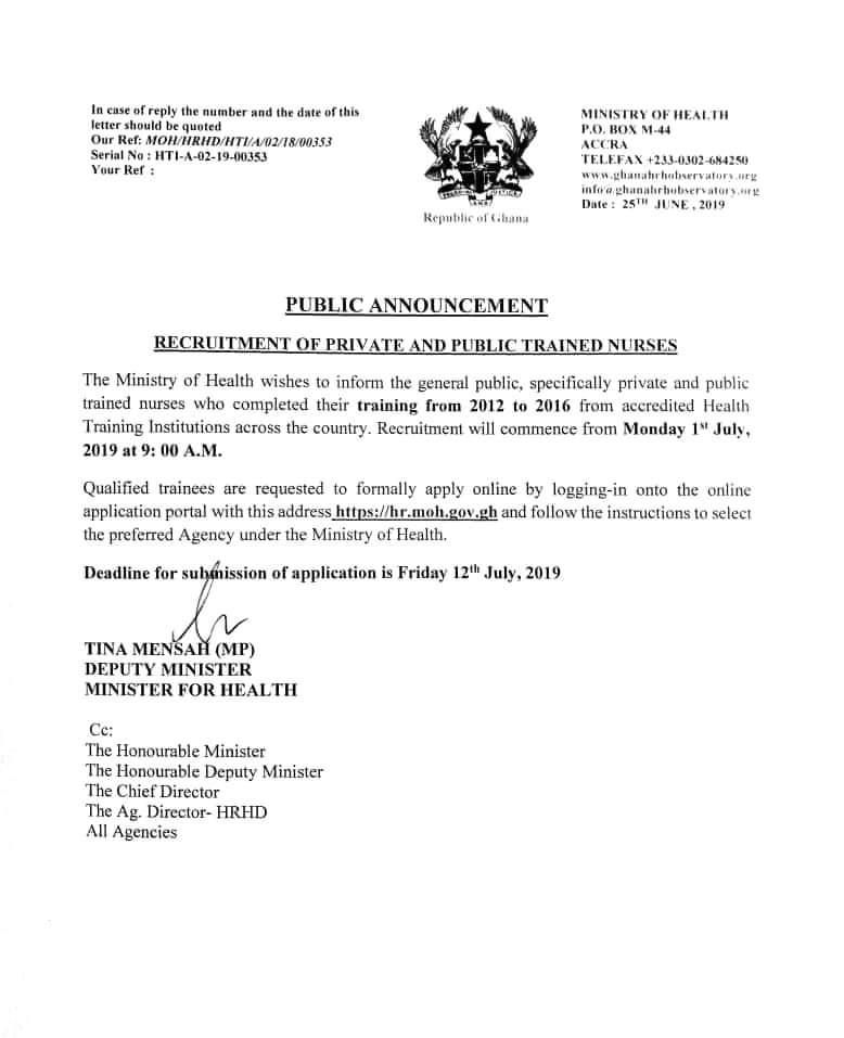 Ministry of Health statement