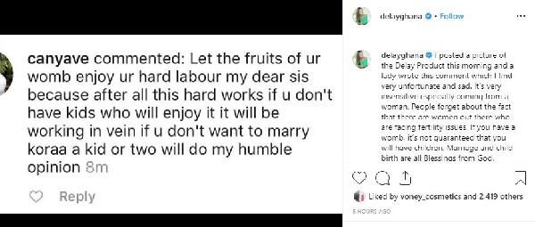 Delay comments on pressure to have kids - screenshot