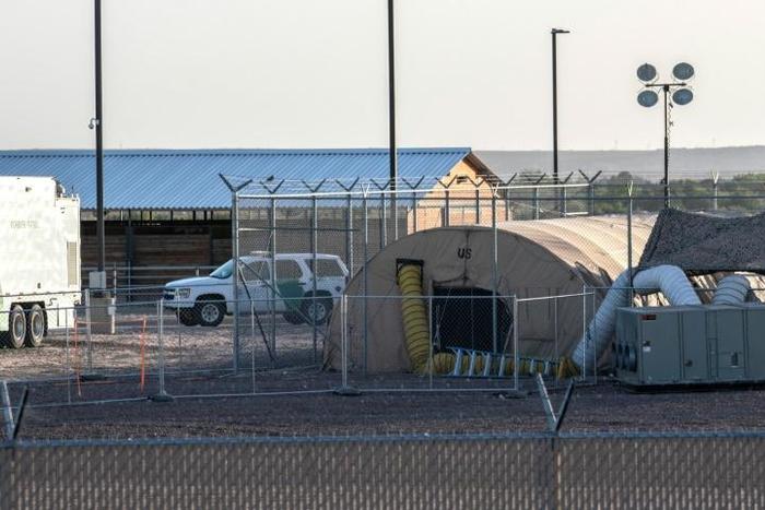 A temporary facility set up to hold immigrants at a US Border Patrol station in Clint, Texas