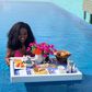 Ghanaian actress, Jackie Appiah enjoys her breakfast  in the Pool