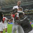 Peru's Paolo Guerrero celebrates after his goal seals a 3-0 upset over champions Chile at the Copa America