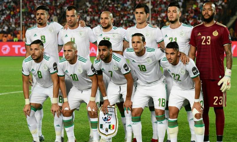 Algeria pose before the Africa Cup of Nations final in which they defeated Senegal 1-0 in Cairo